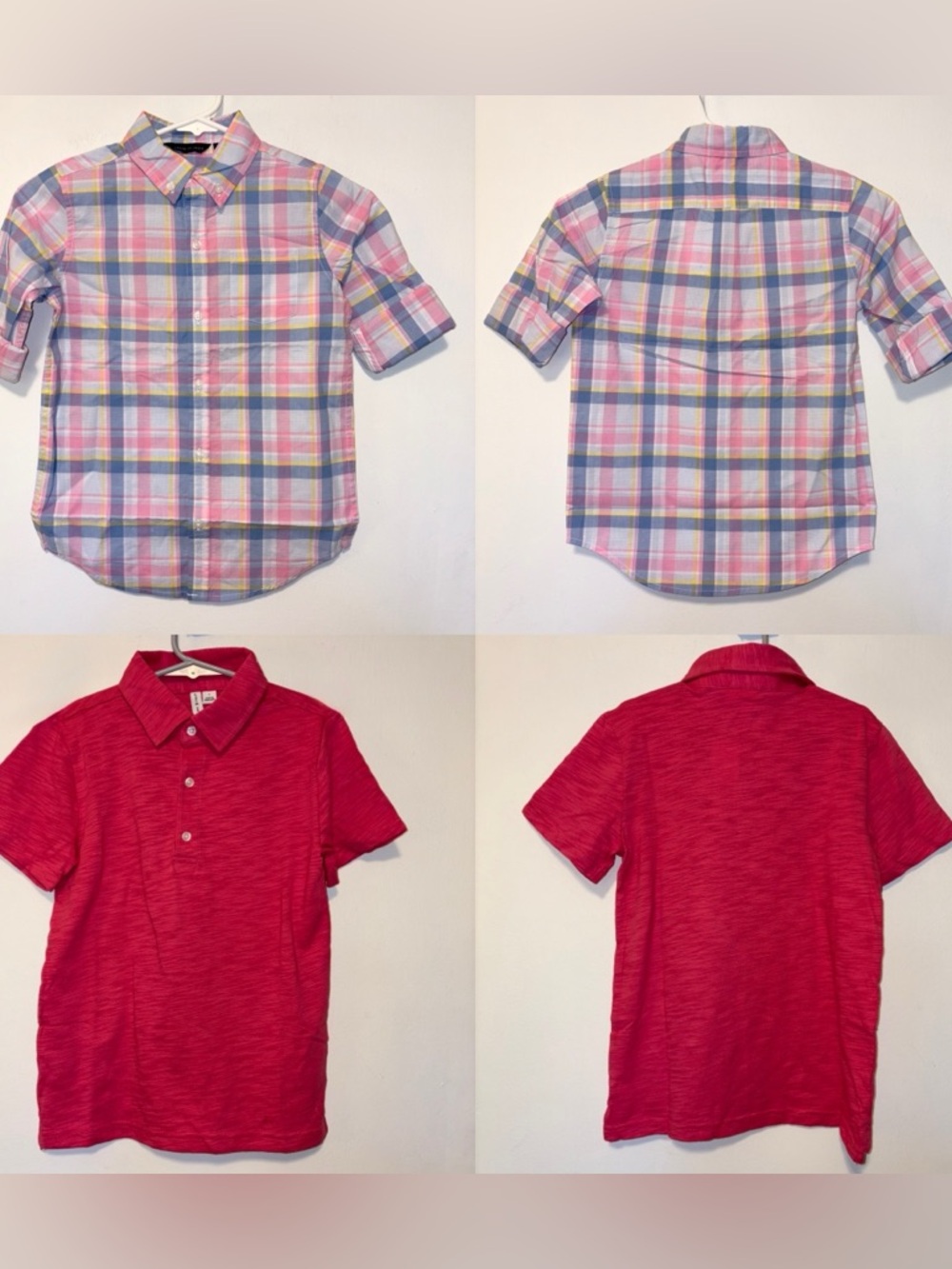 NEW Janie And Jack LOT OF 2 Size 7 Short Sleeve Plaid Button Up/Slub‎ Polo Tee